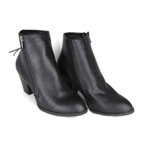 Black Side Zipper Wedge Low Booties - Picture 2 of 2